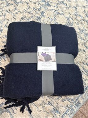 Threshold Navy Faux Mohair Throw with Fringe
